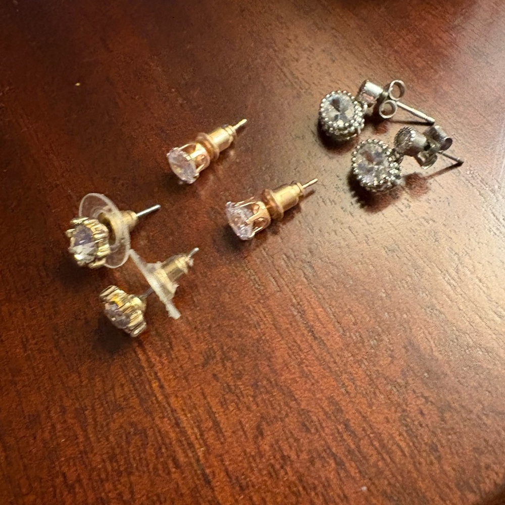 Gold, rose gold and Silver Stud Earrings Set